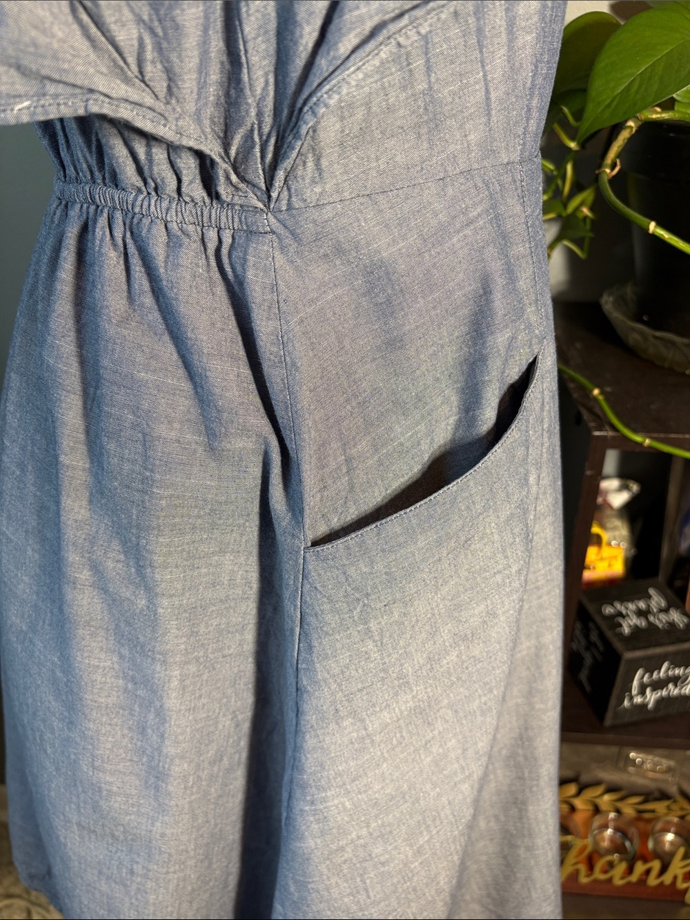 A New Day Light Denim Blue Women's Boatneck Flutter Sleeve A-Line Dress - Picture 5 of 12
